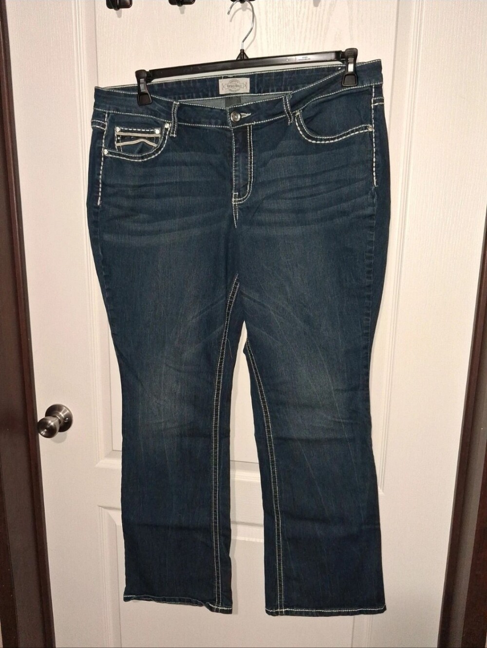 Women’s Dark Blue Bootcut Jeans with Contrast Stitching